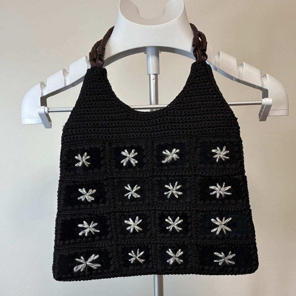 The Sak Crochet Shoulder Bag — Black White Granny Square Star Boho Tote Purse